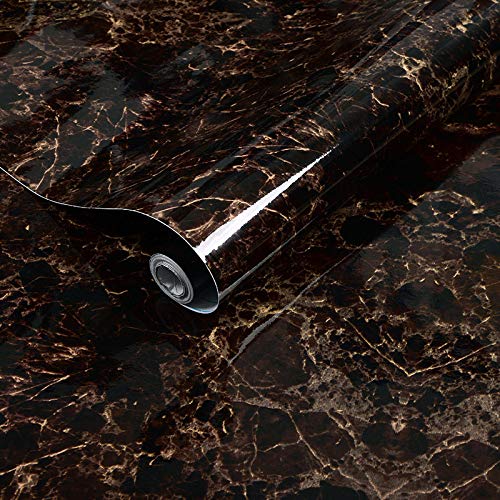LZYMLG PVC autoadhesivo impermeable grueso papel pintado 3D mármol patrón pegatina muebles cocina sala de estar vinilo pared papeles rollos negro Cover