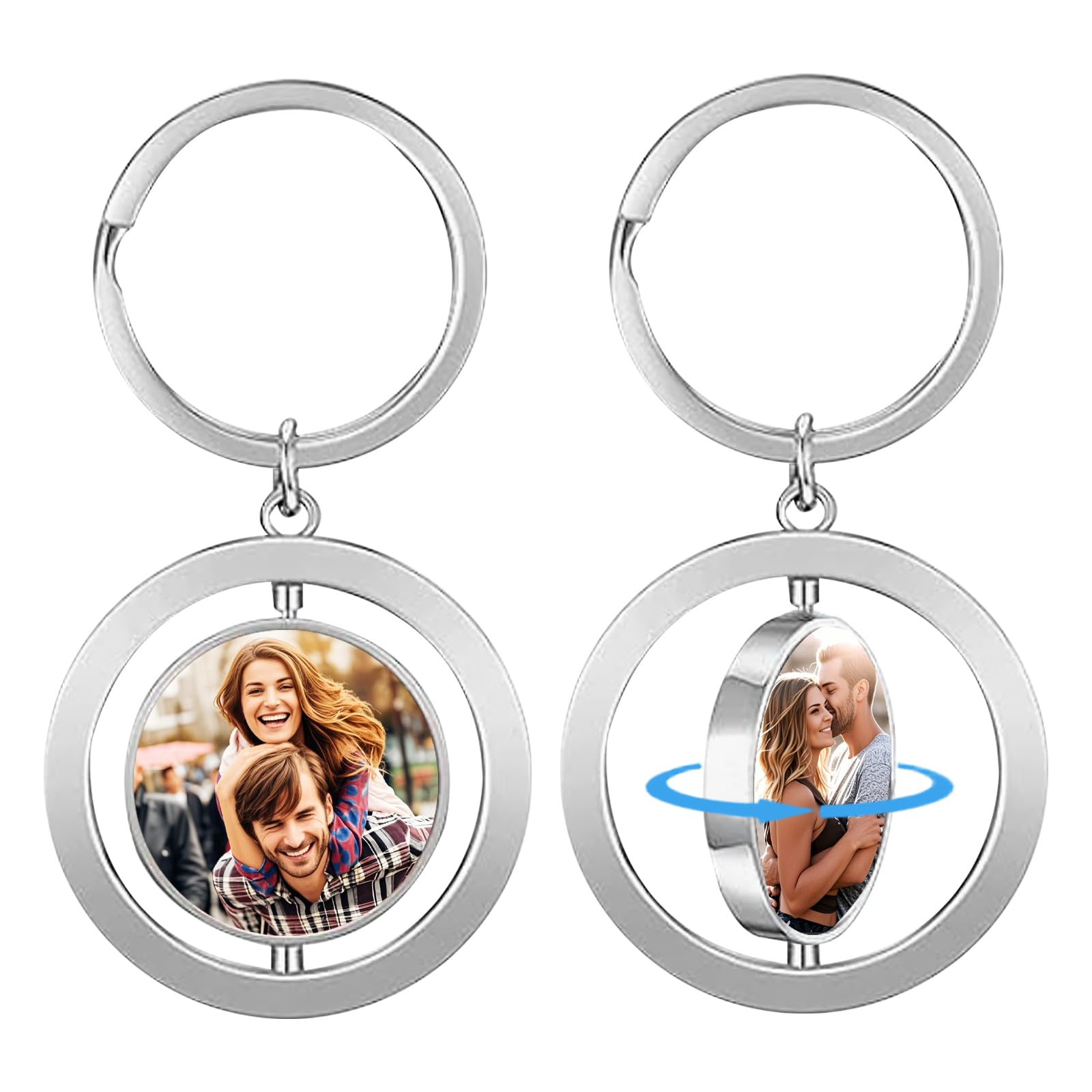 Fkf Unisex Full Circle Rotation Personalised Photo Keyring Custom Key Ring Engraved Text Keychain Gift For Grandad Mum Dad Men Birthdays Fathers Day Mothers Day Christmas Anniversary Day (Full Circle Rotation)