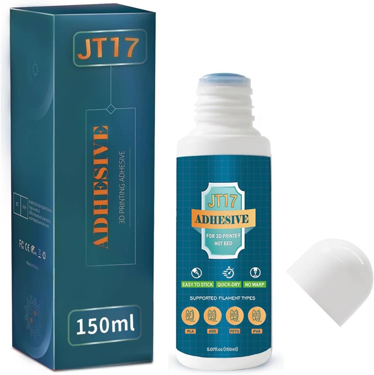 3D Printer Adhesive Glue,150 ml Orignal 3D Printer Glue for Hot Bed,Reduces Warping for ABS, ASA, PLA,TPU, and PETG Filament on Heated Build Plates,Easy to Apply & Remove,5.07 fl.oz