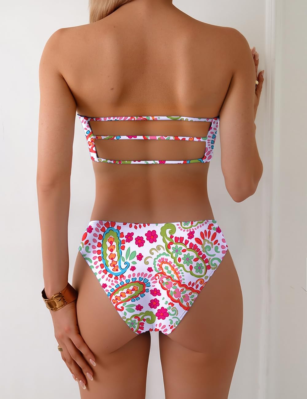 Tainehs Women's Two Piece Strapless Bikini Sets Bandeau Cutout Swimsuit High Cut Bathing Suits - Image 2