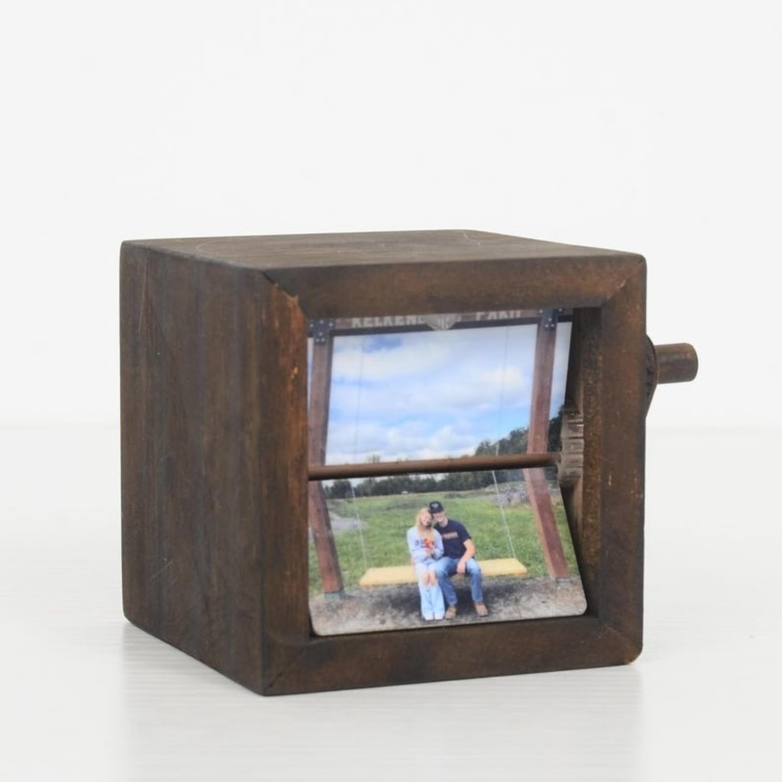 Custom Wooden Photo Flipbook Box with Crank,Personalized Photo Flipbook Animation Box Home Decor (Walnut wood)