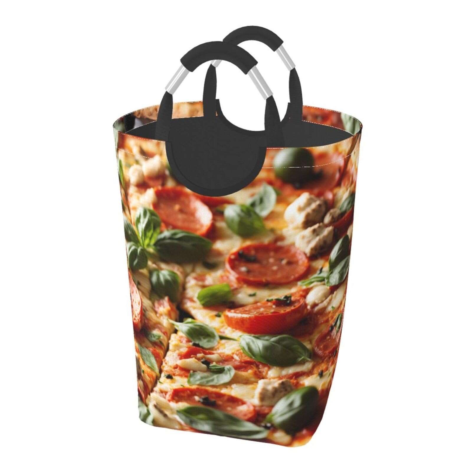 Sac à linge pliable avec poignées alu grand panier autoportant motif pizza 3D
