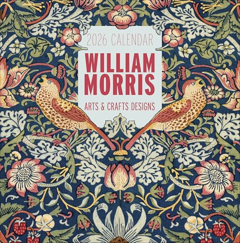 Wall Calendar 2026, William Morris: Arts & Crafts Designs, 12 Months, Large Grid Design Featuring 12 Artworks