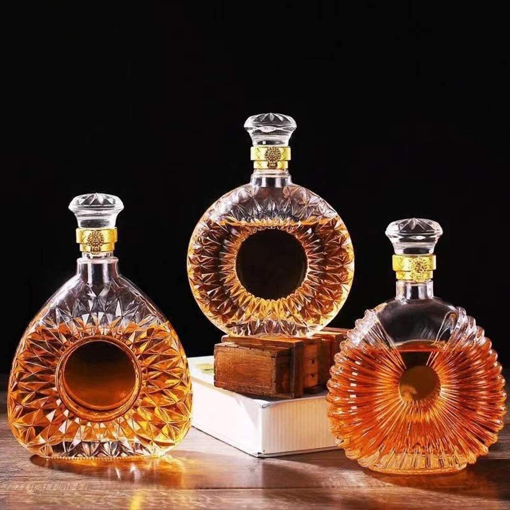 Karafka do whisky i zestaw kieliszków, szklana karafka do wina z korkiem, stojak Hanade szklany dozownik wina, karafka do whisky, karafka alkoholowa do alkoholu (rozmiar: 1)