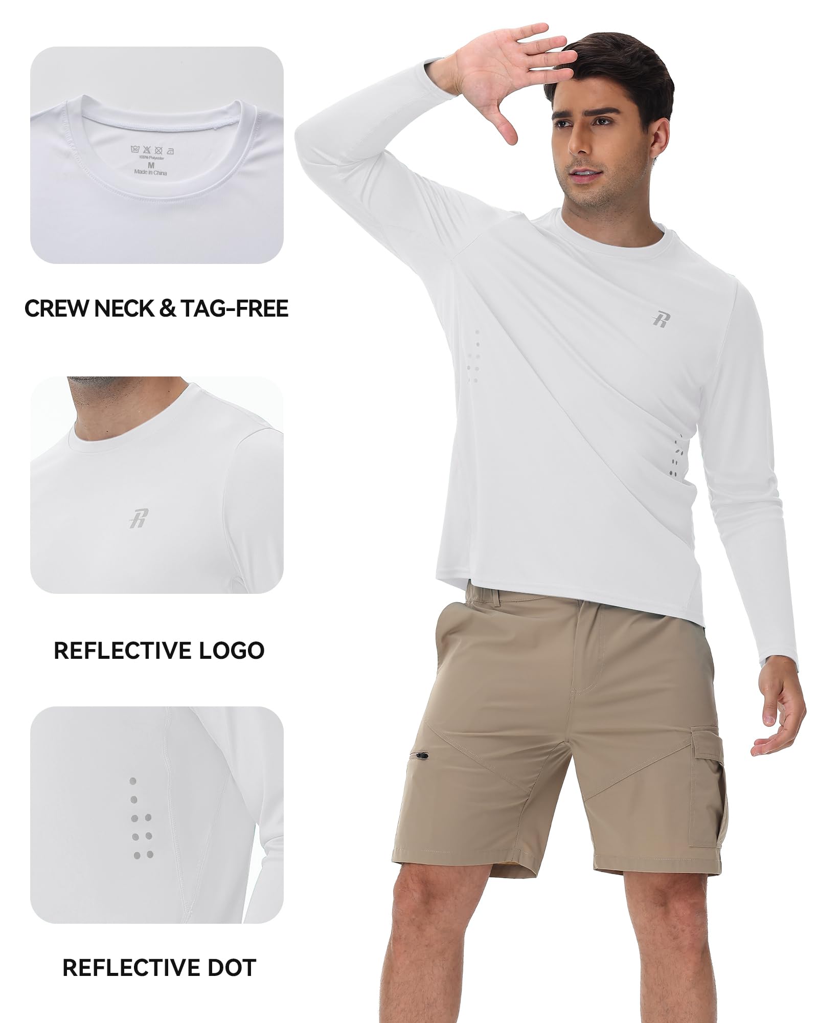 Runhit Camisas de protección solar UPF 50+ para hombre, manga larga, protección UV, para natación, pesca, senderismo, correr, secado rápido, ligeras