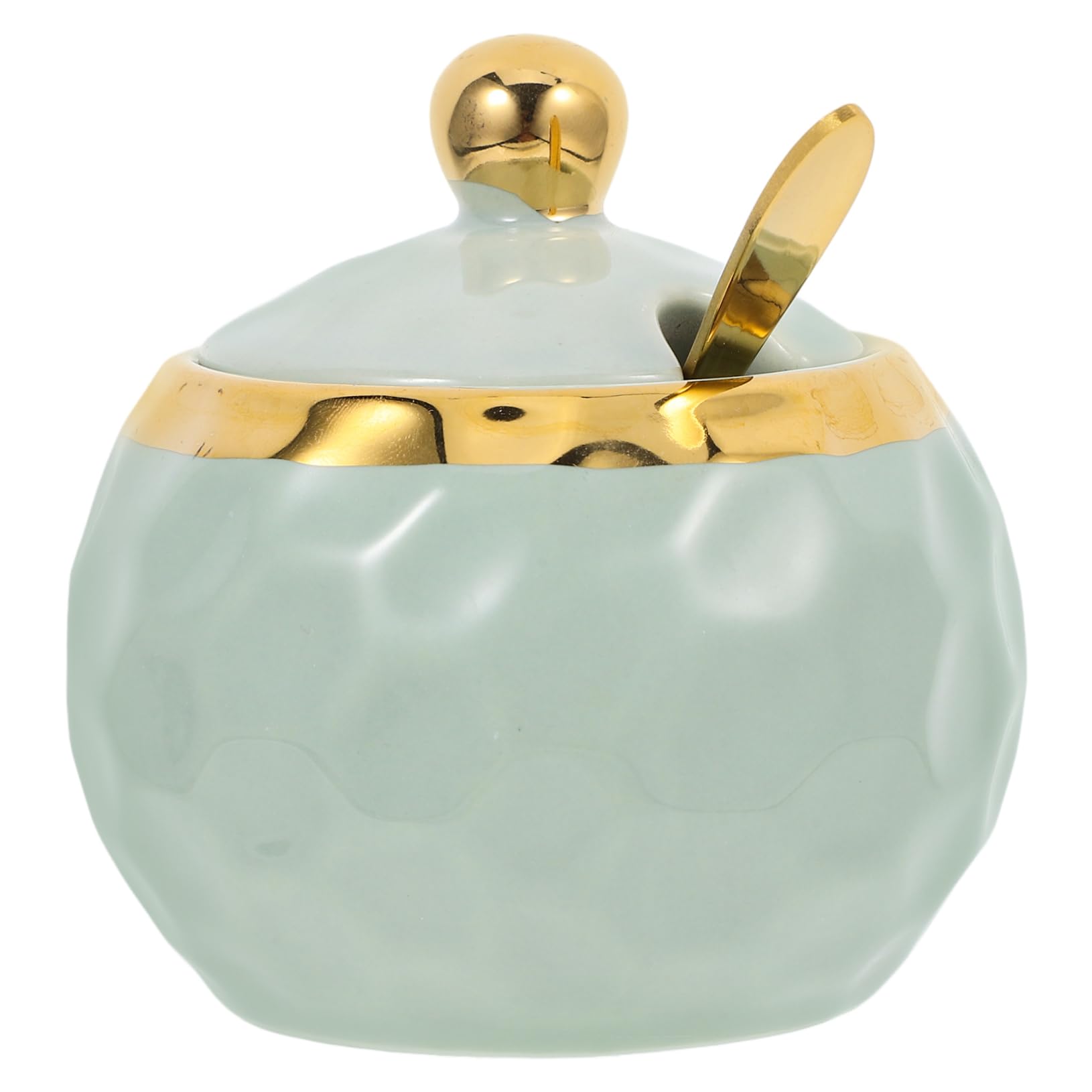 FUNOMOCYA 1 Set Ceramic Seasoning Jar Salt Server with Spoon Porcelain Condiment Jar Condiment Canisters Salt Storage Container Seasoning Containers Sugar Jar Stainless Steel Green