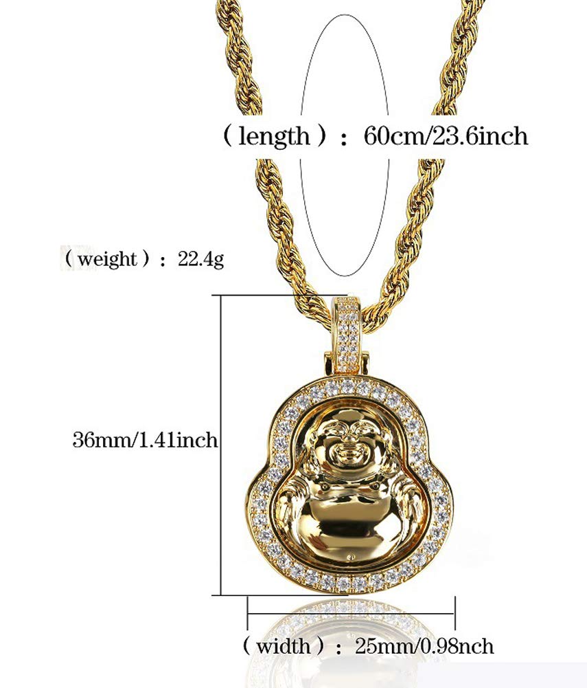 Naszyjnik z osobowo艣ci膮, hiphopowy naszyjnik z zawieszk膮 Maitreya, poz艂acany, z mikro-inkrustacj膮 cyrkonii