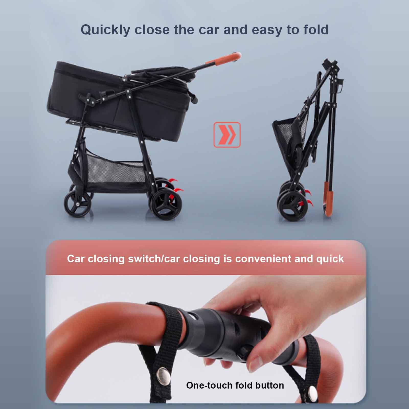 Passeggino per Cani Pieghevole 2 in 1, Passeggino Cane, Passeggino da Viaggio per Animali Domestici Cane Gatto, con Cestello Portaoggetti,Rosa