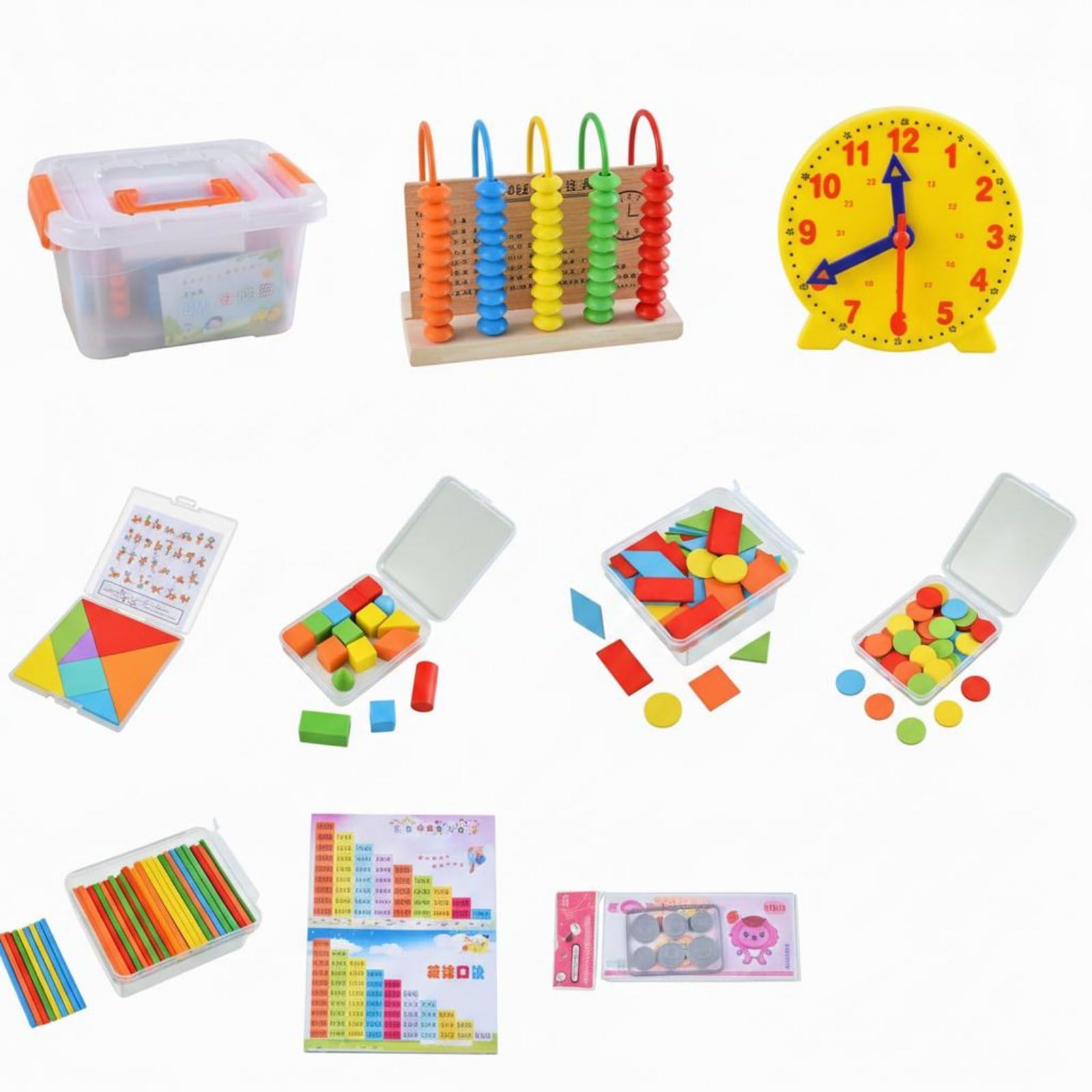 Colorful Design Early Learning Math Toy Set with Storage Case Kids Math Manipulatives Set Abacus and Counting Sticks Kit for Preschoolers, Students, Classroom, Homeschooling, 10 PCS-image-11