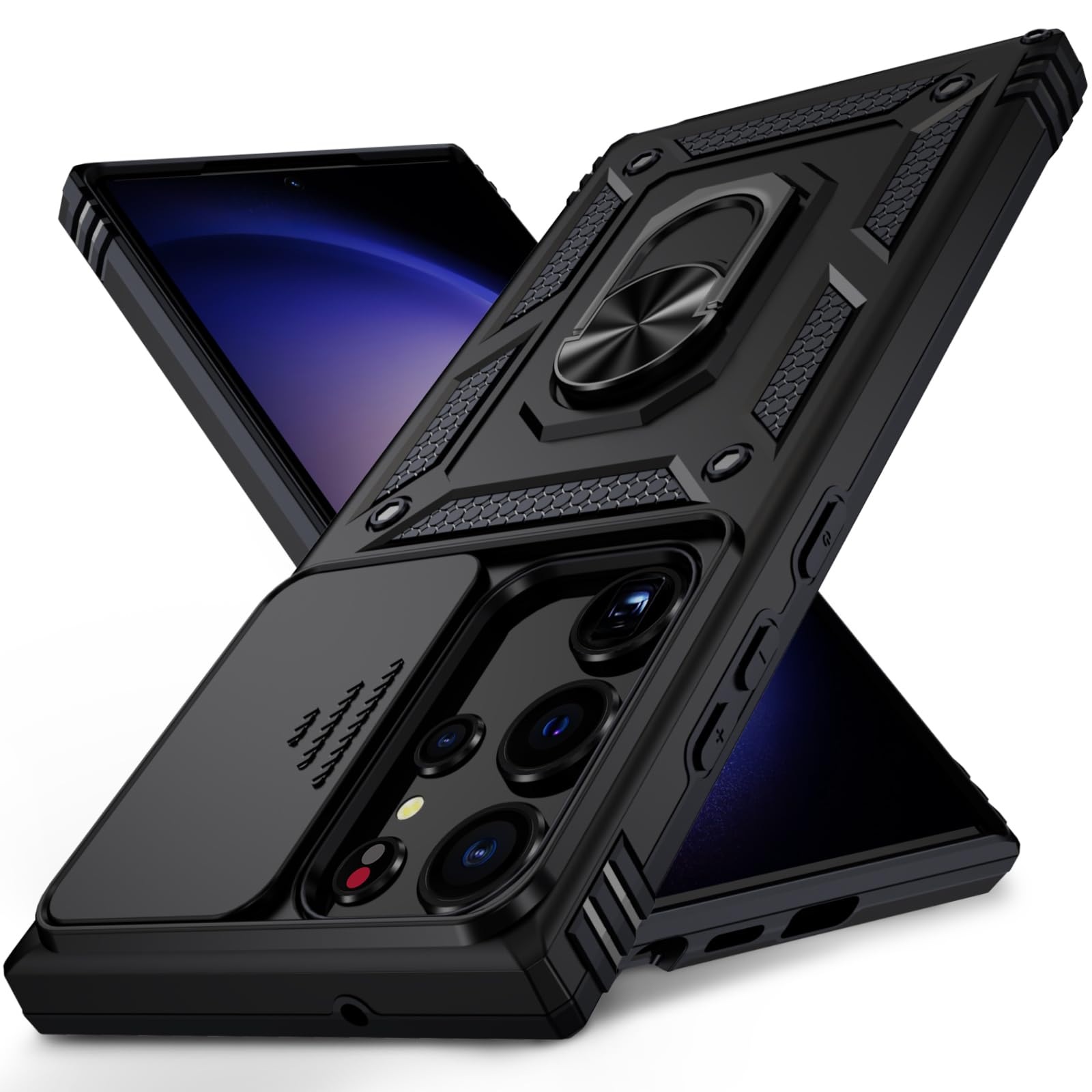 for Samsung Galaxy S23 Ultra Case with Camera Lens Cover,10 FT Military Grade Drop Protection, Magnetic Ring Holder Kickstand Protective Phone Case