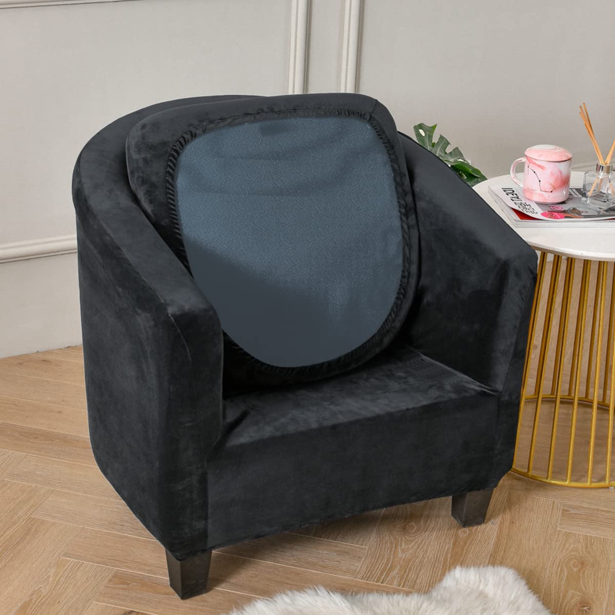 Sesselbezug stuhlbezüge Sesselbezug Stretch Clubstuhlbezüge 1 Sitzer Tullsta cocktailsessel husse cabriolet Schwarz