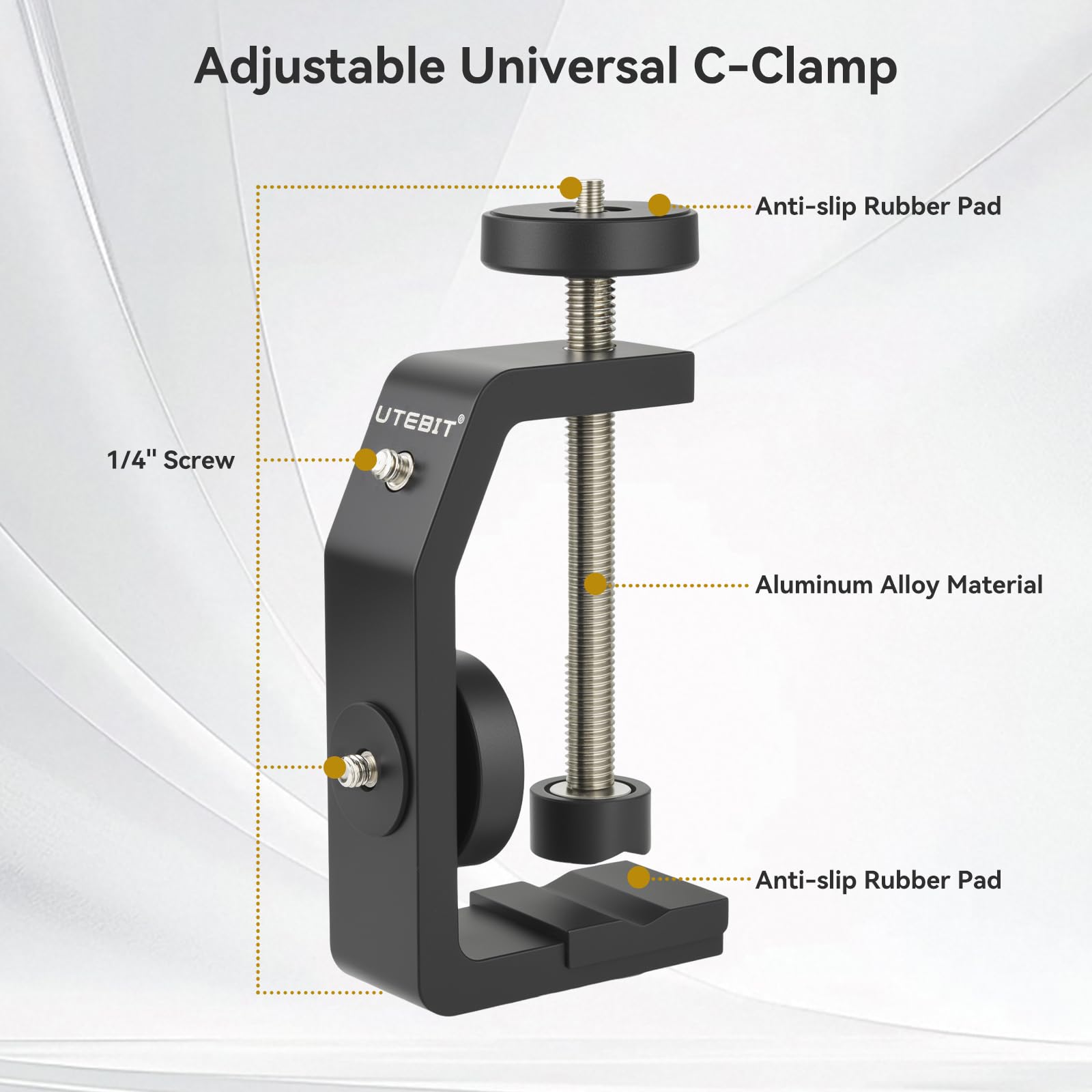 UTEBIT Pince Accroche Caméra de Vis 1/4 + Mini Rotule Pivotante à 360° Support Orientable Caméra en Alliage d'Aluminium Charge Maximale de 3 kg pour Appareil Photo Flash Écran Moniteur Bureau