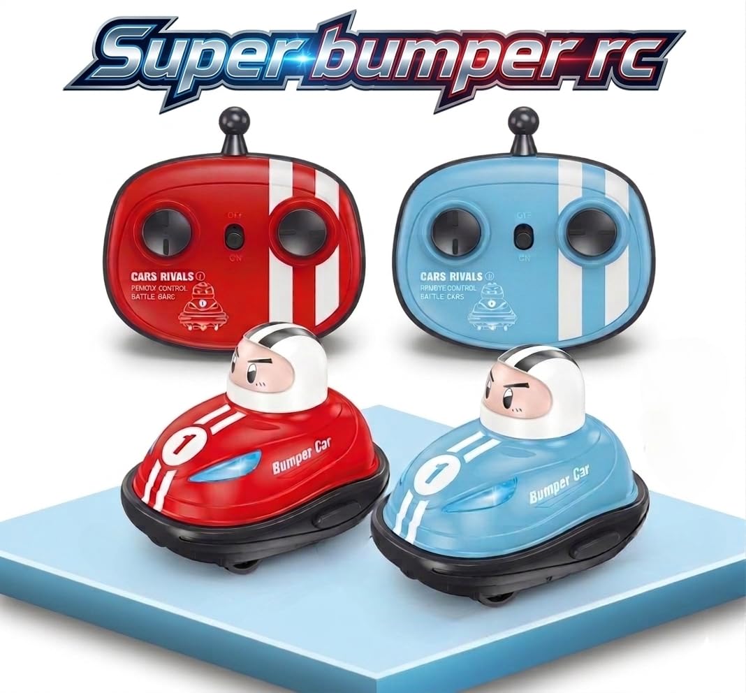 Coche de Choque RC Multifuncional. Coche teledirigido con Robots saltarines.. Incluye 2 Super Bumper Car RC 360º con Luces LED y música. 2 Jugadores. Color Azul y Rojo. Stunt RC Car