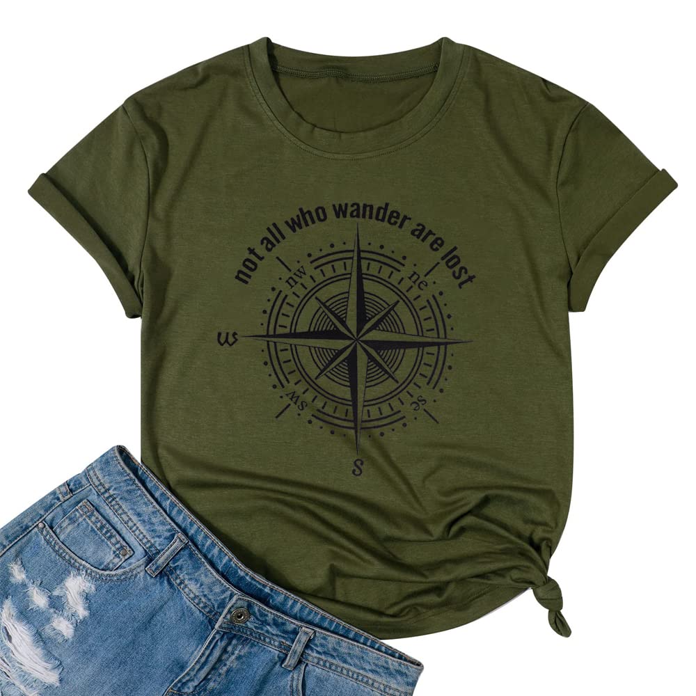 ZXCAHPTWomens Graphic T-Shirt Not All Who Wander are Lost Funny Tees for Women Summer Casual Tops Athletic Shirts