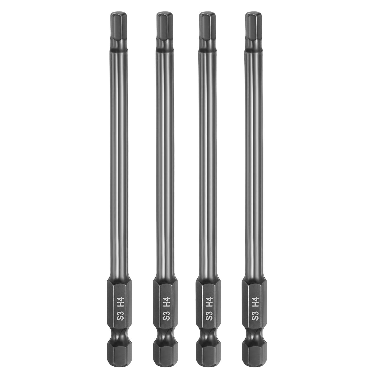 sourcing map 4pcs Flat Hex Head Drill Bit H4 (4mm) Magnetic Tip 1/4" Hex Shank 100mm (4") Long Mirror Polished Metric Hexagonal Screw Driver Screwdriver Bits Wrench Electric Power Tools