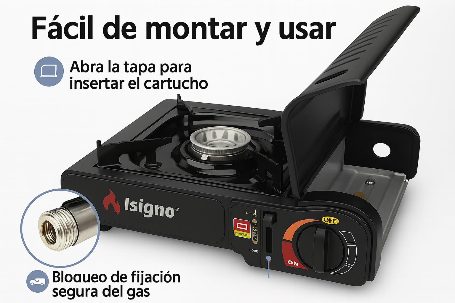 Cocina de Gas Portátil Butano con Encendido Piezoeléctrico y Estuche Incluye 3 Cartuchos Ideal para Camping Emergencias Picnic 2kW de Potencia