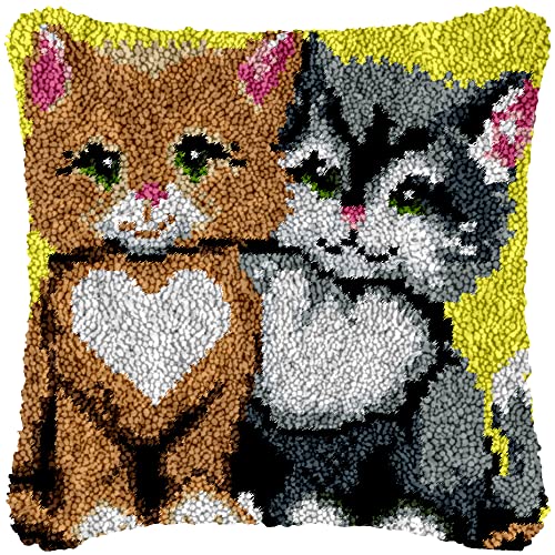 Image of Yglnden Latch Hook Kit Pillow DIY Throw Cover Crochet Needlework Printed Canvas Decor for Adults (Cat:43x43cm /17 X17)