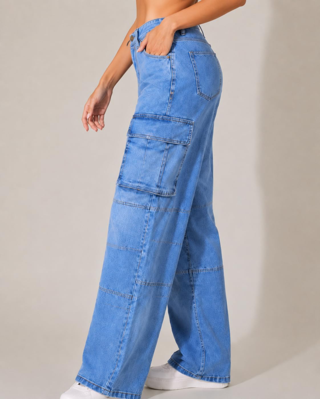 GRECIILOOKS Jeans cargo da donna, a vita alta, in denim, a gamba larga, vestibilità dritta, pantaloni casual larghi per ragazze e abbigliamento quotidiano