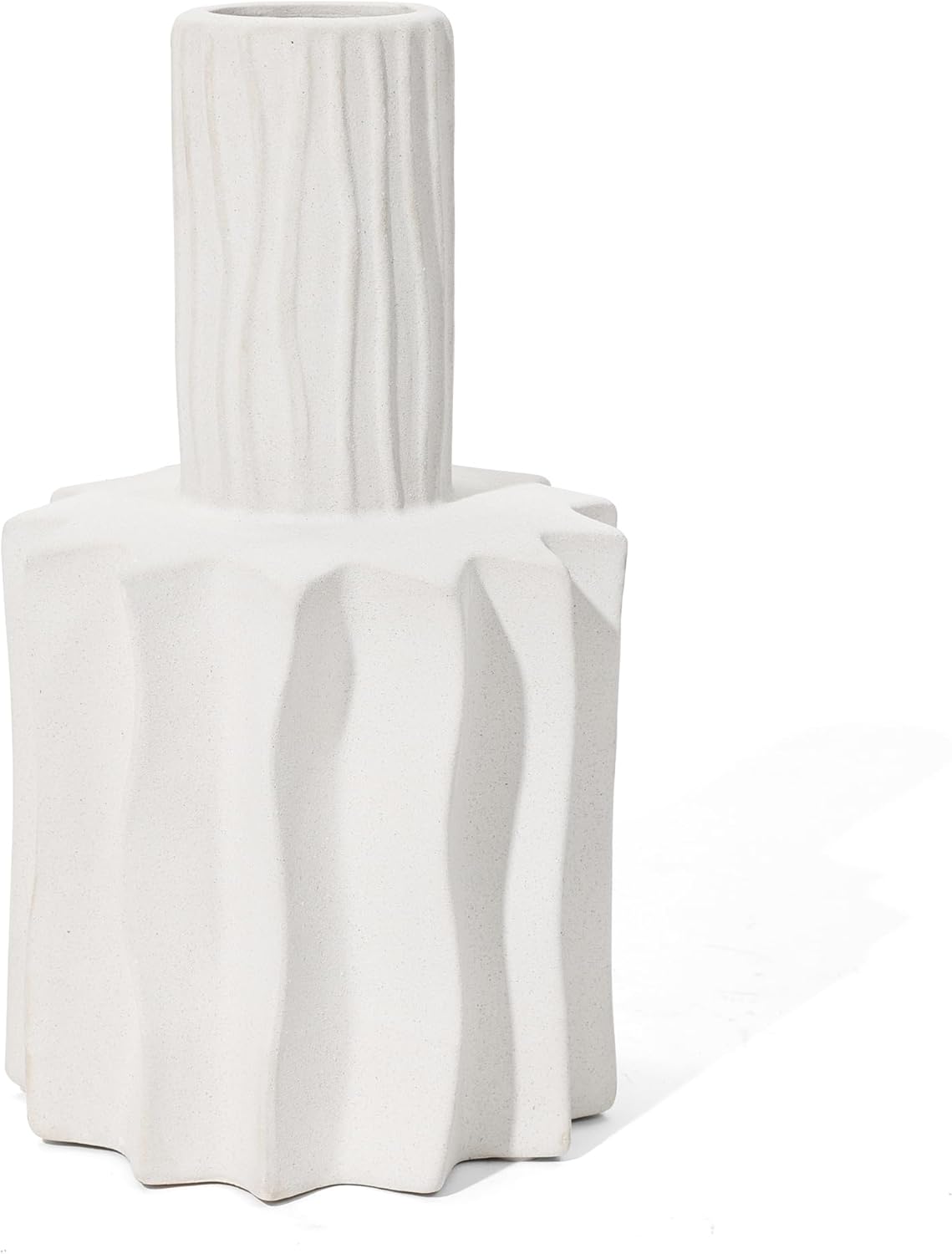 LuxenHome Modern White Ceramic Vase, 12 Inch Fluted Tall Stoneware Table Vase Pottery White Vase Entry Way Table Home Decor Decorative Vase for Living Room Bedroom Decor