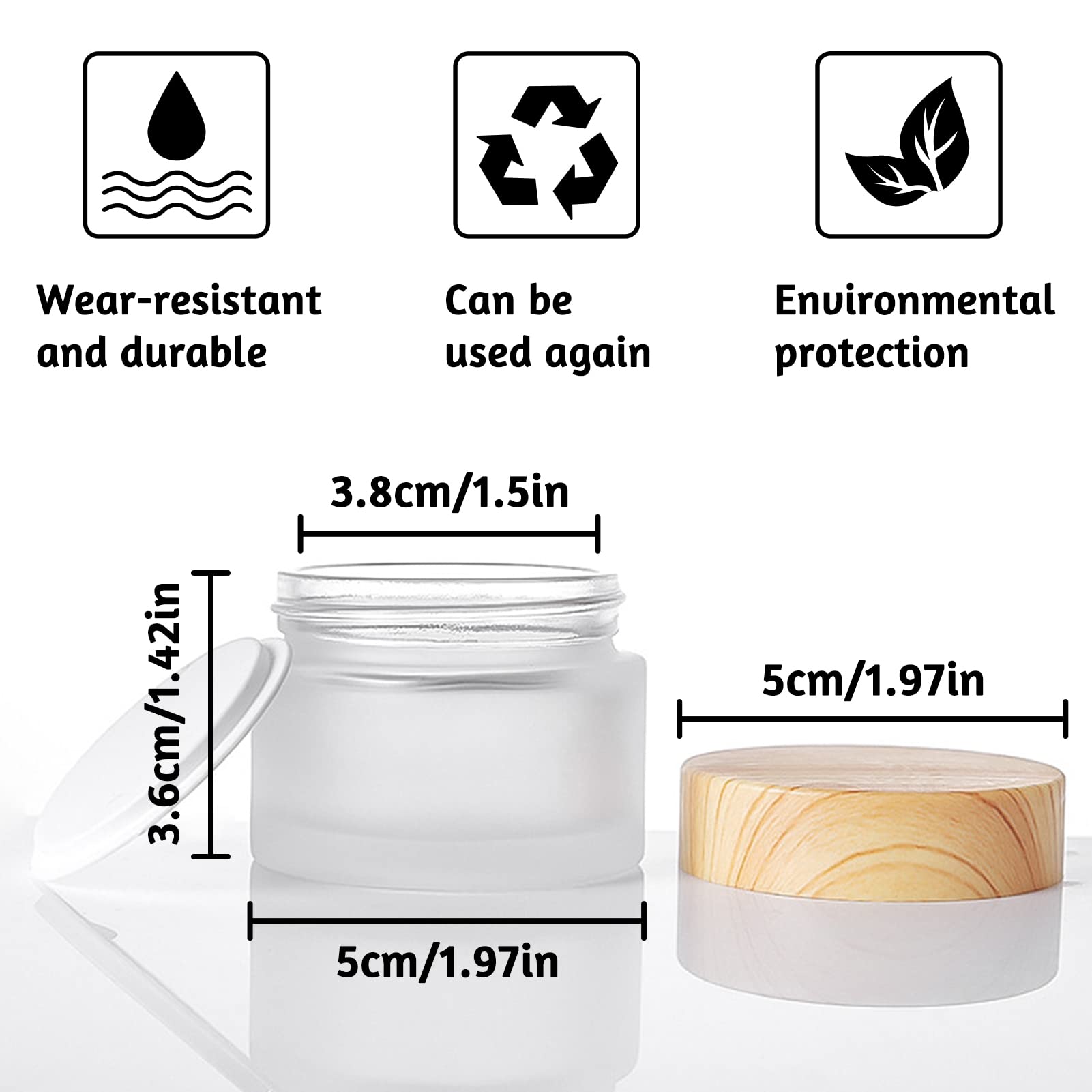 6 Pack Empty Glass Cream Jars, 30ml Frosted Refillable Sample Bottle Glass Cosmetic Containers Travel Cream Pots for Cosmetic Lotion Face Eye Cream Lip Balm - Image 3