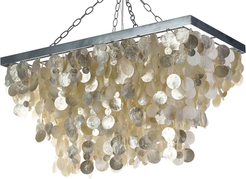 Exclusive Discount 90% Price KOUBOO 1050053 Rectangular Capiz Seashell Rain Drop Pendant Lamp, 32 x 16 x 18, Champagne