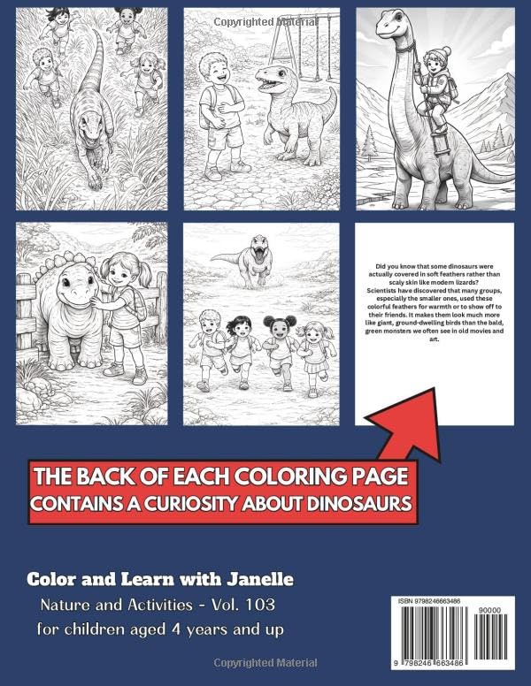 50 Children with Dinosaurs Coloring Pages for Kids and Adults: +50 Amazing Facts about these Big Ancient Reptiles. Coloring Book for Children and ... Janelle - Nature and Activities - Vol. 103 image 3