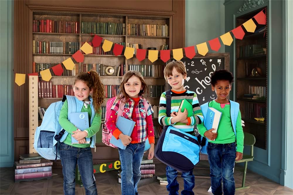 Back to School Backdrops for Photography Classroom Bookshelf Blackboard Photo Background 7x5ft Teacher Backdrop Online Teaching Study Background First Day of School Vinyl Photo Booth Props