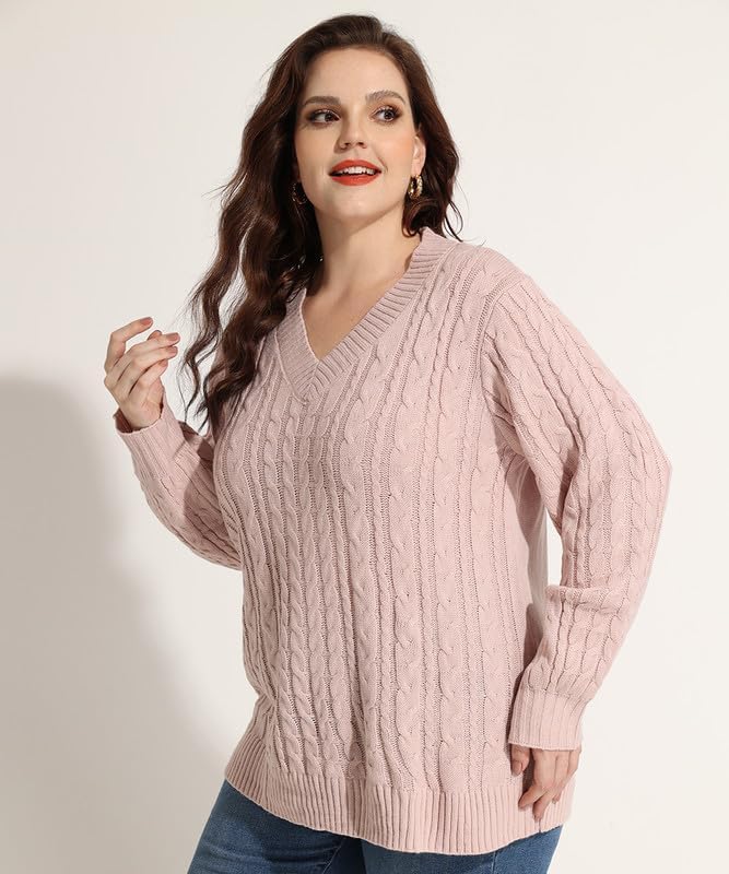 Image of TIYOMI Plus Size Sweaters for Women 2025 Long Sleeve Pullover Sweaters V Neck Casual Fall Tops Loose Winter Knit Sweater