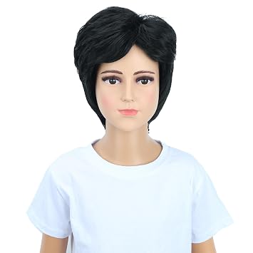 Child Boys Black Wig Short Black Straight Wig for Kids Heat Resistant Synthetic Wigs with Cap