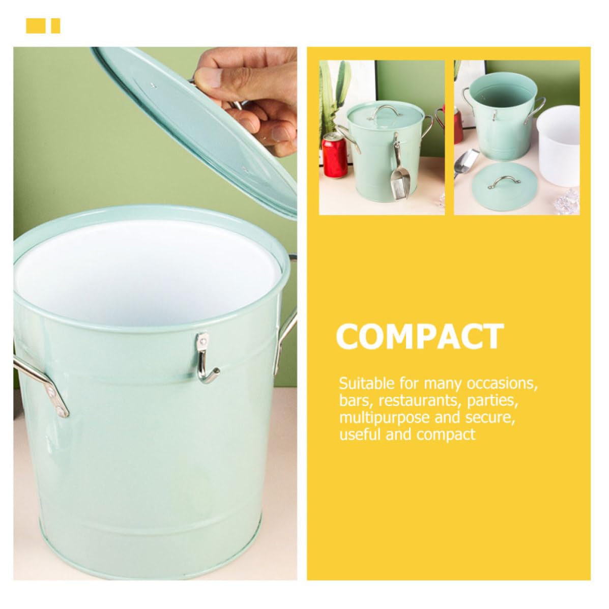 VICASKY Cubo de Hielo Portátil de Hierro Asa Hogar y Fiestas, Balde de Hielo Verde Resistente y Funcional para Ktv y Eventos