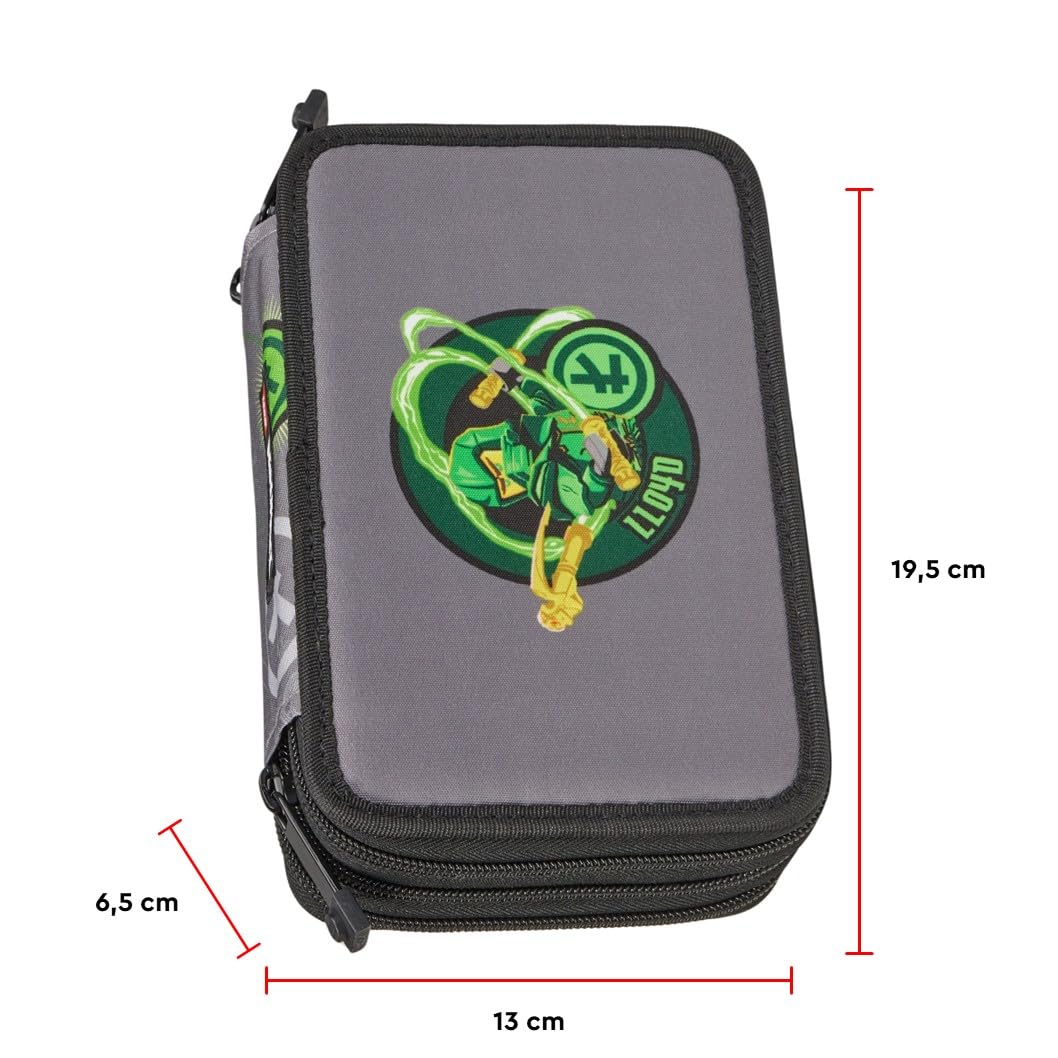 SKANDO BAGS Astuccio Lego Ninjago - Organizzazione elegante per utensili da scrivere con 3 scomparti spaziosi, cerniere sicure e dettagli Lego 1x1, Elemental Master Of Energy