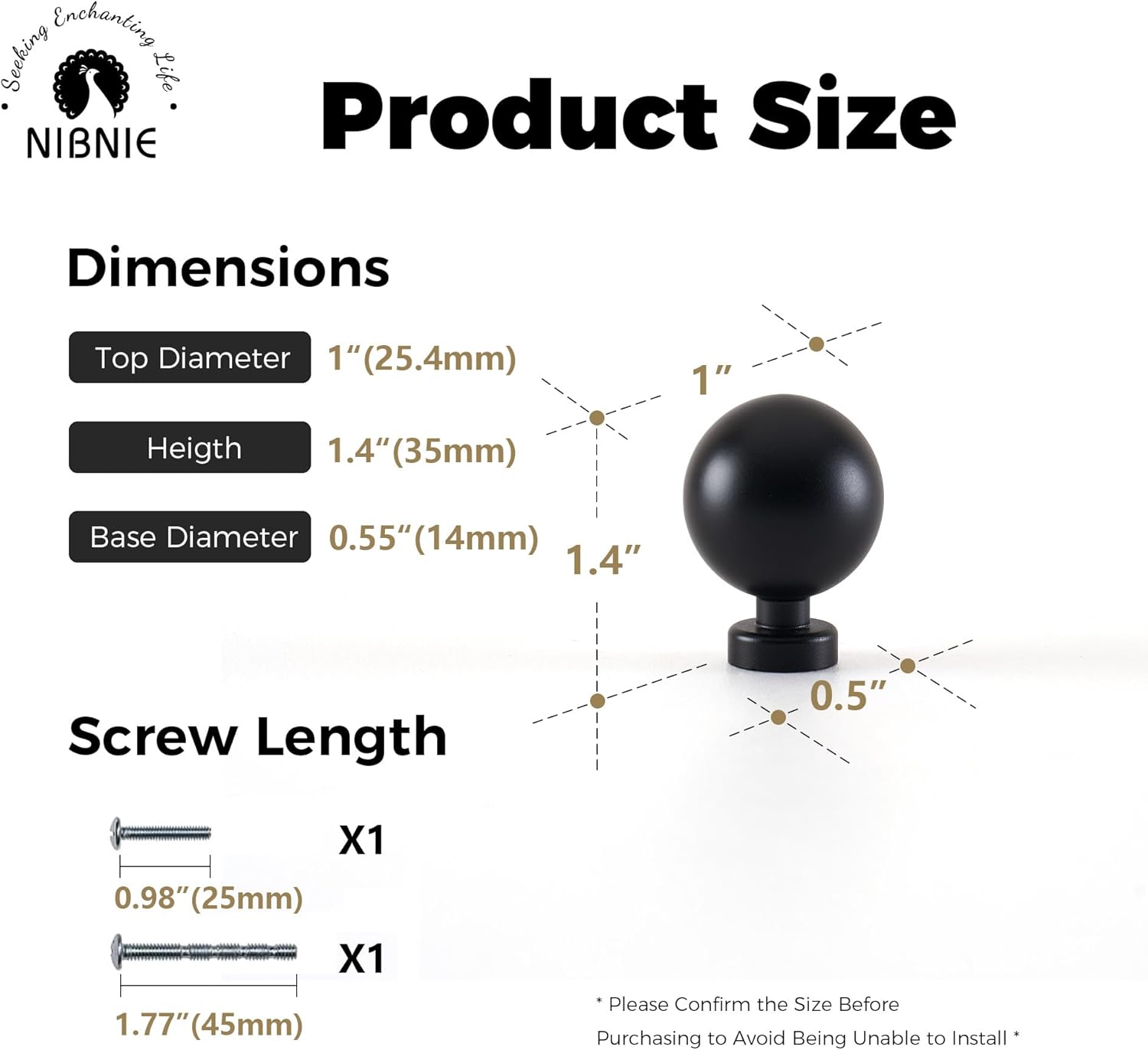 20 Pack 1 Inch Dia Matte Black Kitchen Cabinet Knobs, Classic Vintage Retro Hardware Drawer Pull for Drawer Cupboard Dresser Wardrobe