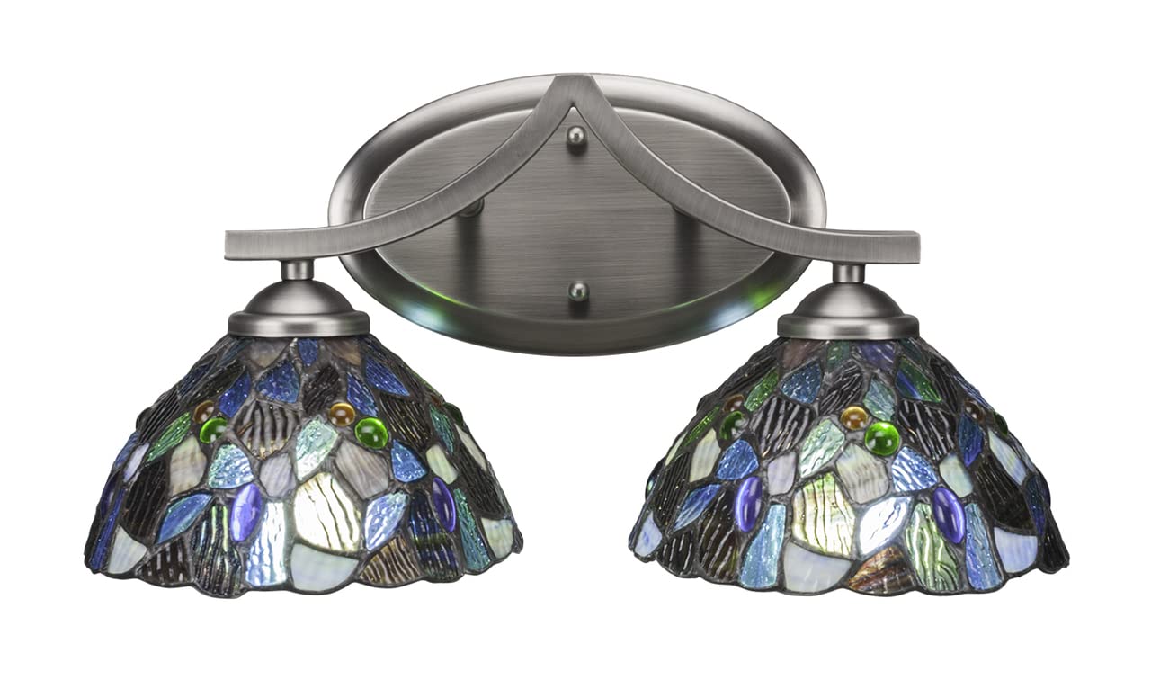 Toltec Lighting 552-GP-9955 Zilo - Two Light Bath Bar, Graphite Finish with Blue Mosaic Tiffany Glass