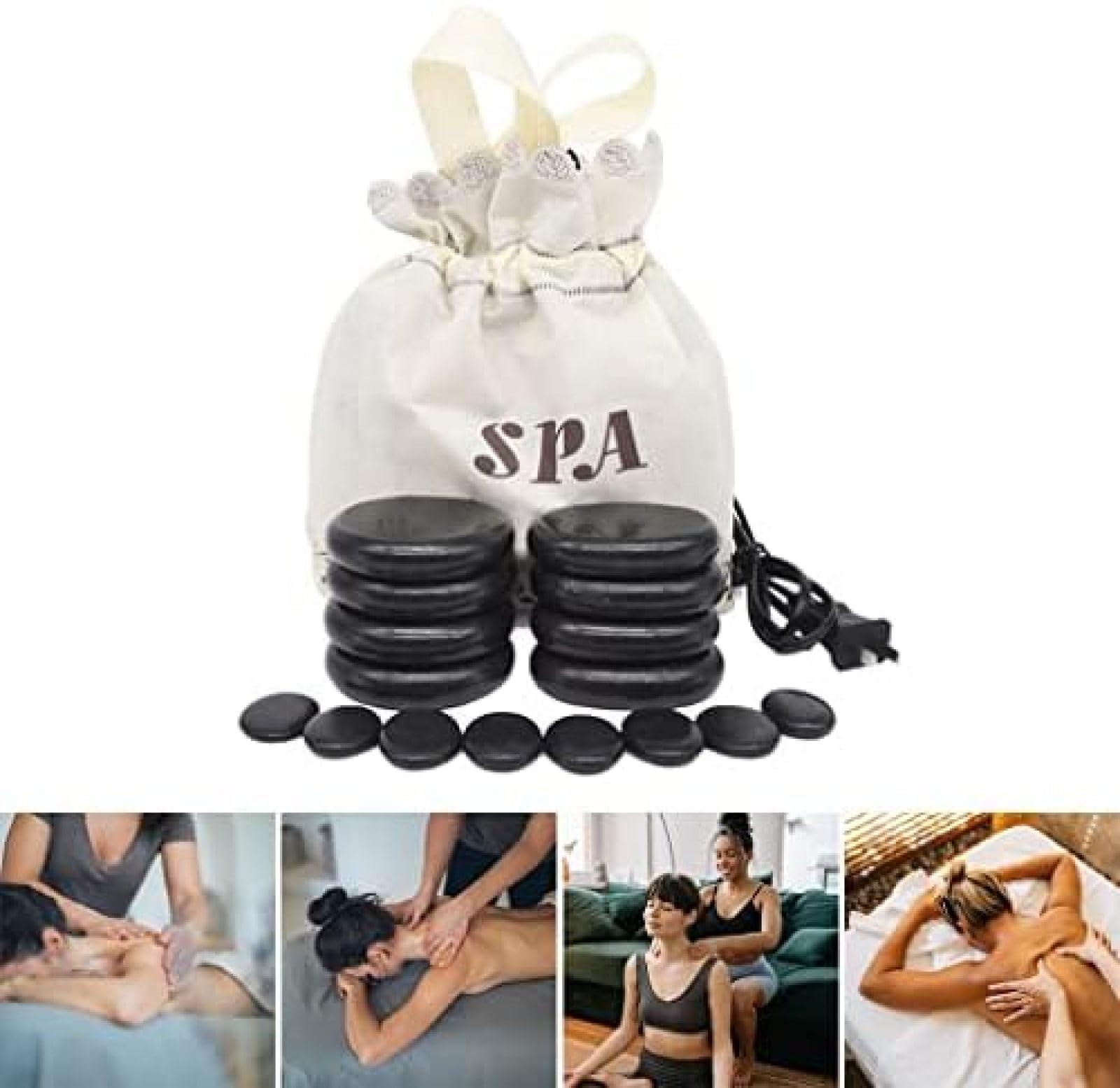 Zestaw Do Masażu Gorącymi Kamieniami, 16 Szt. Gorących Kamieni Z Zestawem Podgrzewacza, Do Profesjonalnego Lub Domowego Spa, Relaksujący,Pleasant63