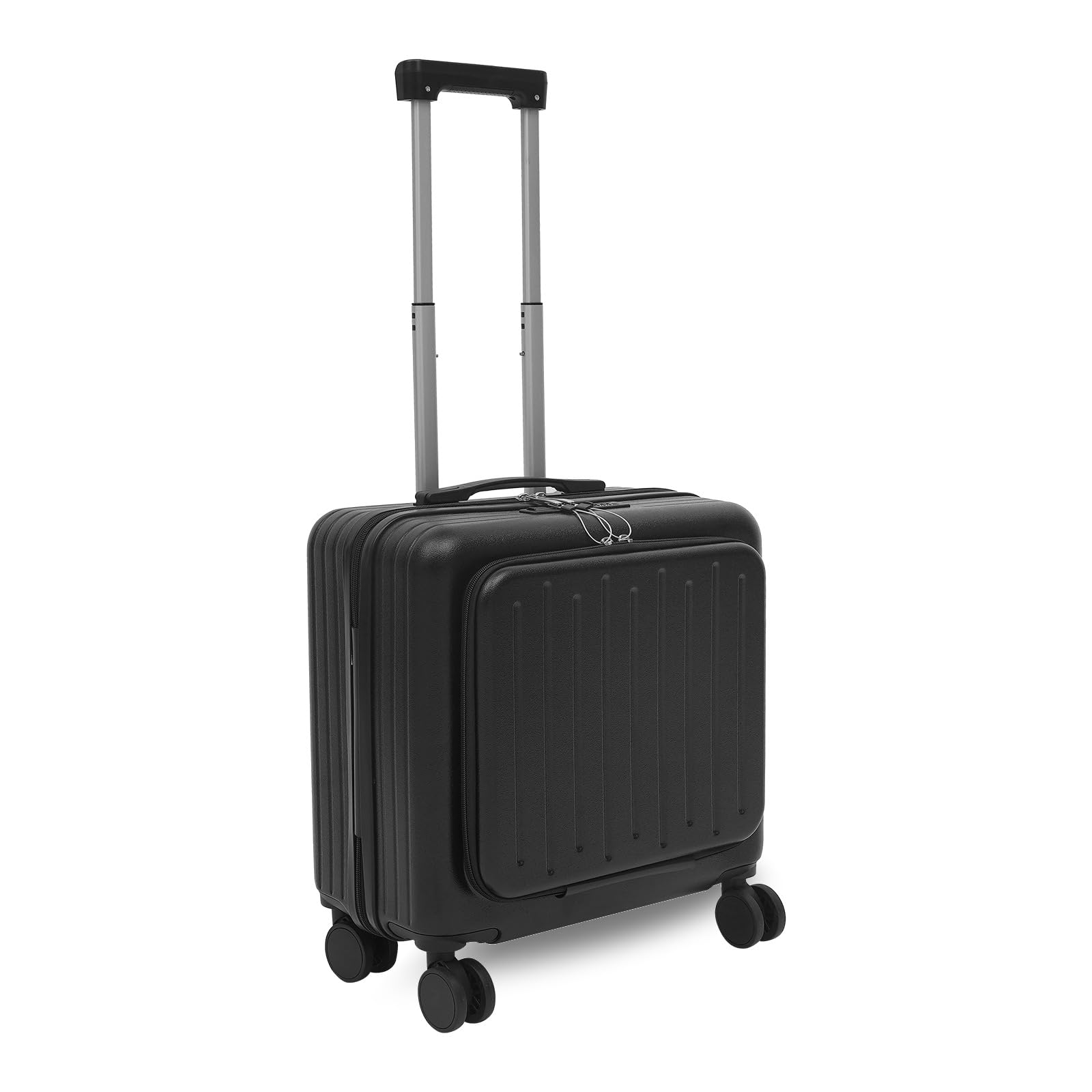 18" Handgepäck Aktenkoffer, Reisekoffer mit 3-Stelliges Codeschloss, Laptopfächern, Getränkehalter, Leisen Spinner-Rollen, Koffer für Reisen Geschäft, Schwarz, 45x24x41 cm