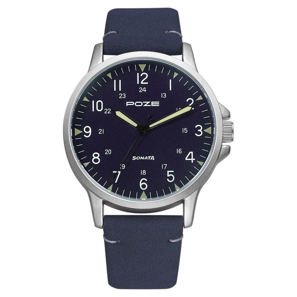 Sonata Poze Quartz Analog Blue Dial PU Leather Strap Watch for Men-SP70011SL03W (B0CW9XQ7R6) Amazon Price History, Amazon Price Tracker