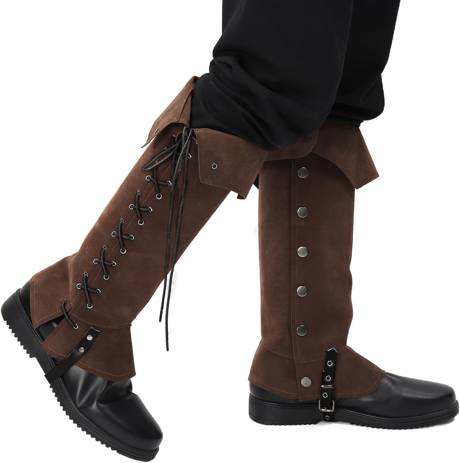 PROCOS Pirate Leg Covers Medieval Faux Leather Boot Covers Renaissance Steampunk Leg Covers (Coffee) - Image 8