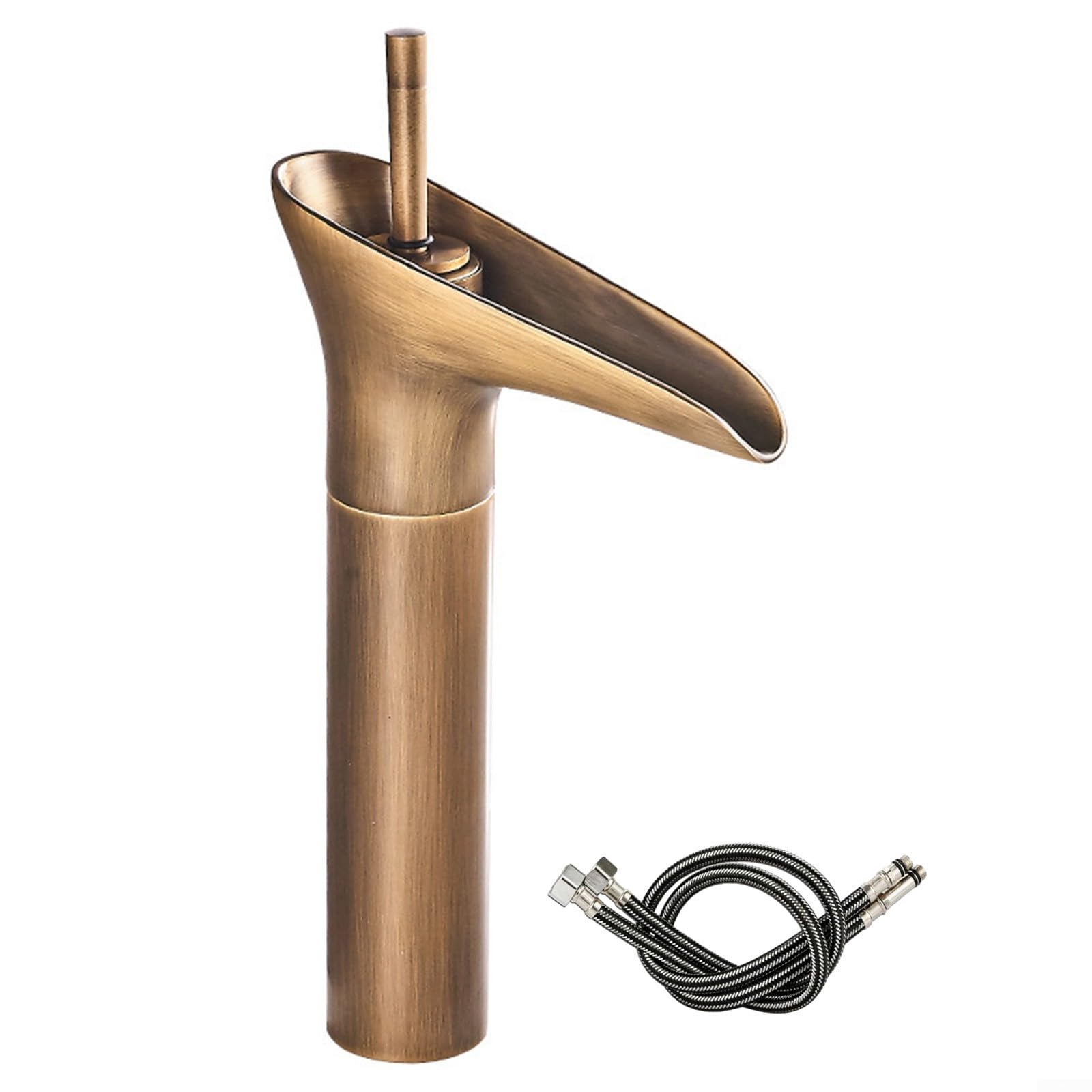 Rubinetto vintage per lavabo da bagno, design a cascata, in rame, rubinetto miscelatore caldo e freddo, per lavabo con finitura oro nero a forma di tazza di vino, foro da 32-35 mm (oro alto