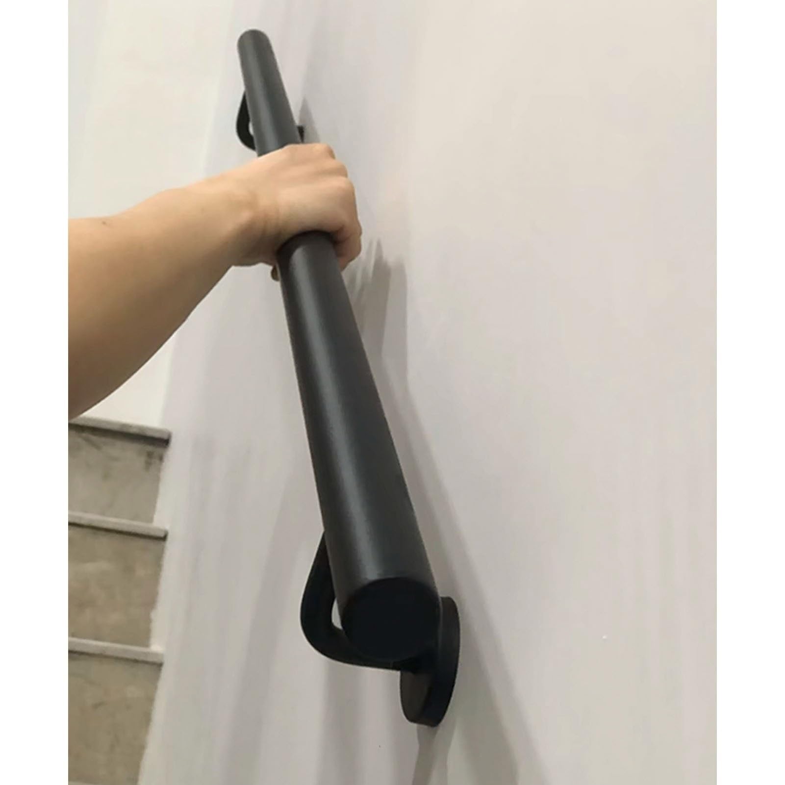 Gaommini Wall Mounted Hand Rails for Stair Outdoor Grab Rails, Black White Metal Iron Stair Banister Handrail for Porch Deck Corridor Lofts, Non-Slip Staircase Railing(Black,14ft/420cm)