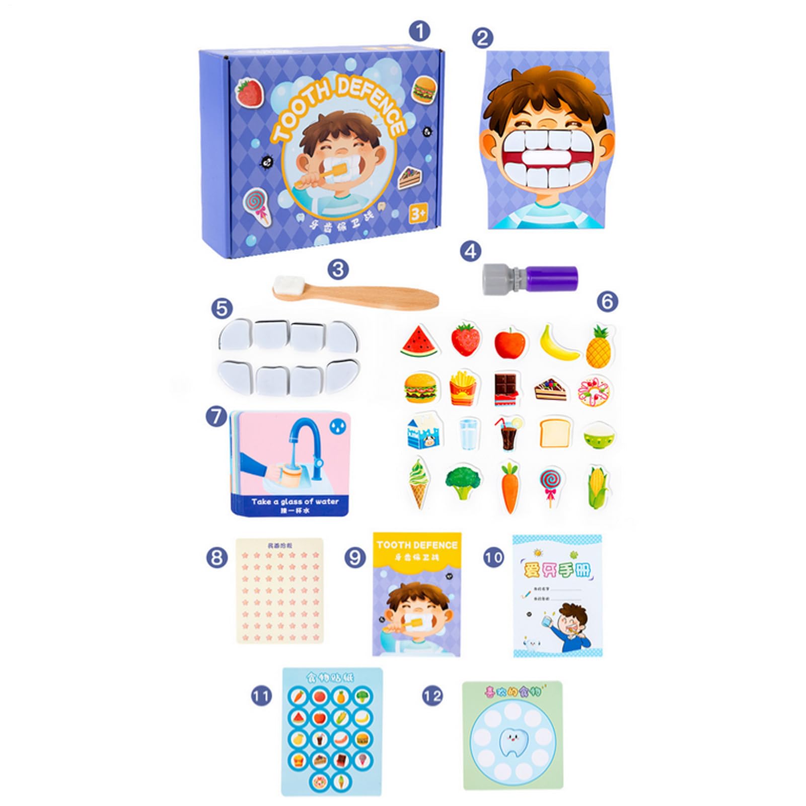 Kit éducatif Dentaire - Cartes de défense Dentaire, modèle de Dents avec Brosse, kit d'apprentissage d'hygiène bucco-Dentaire | Ressource d'apprentissage Interactive dentistes garçons et