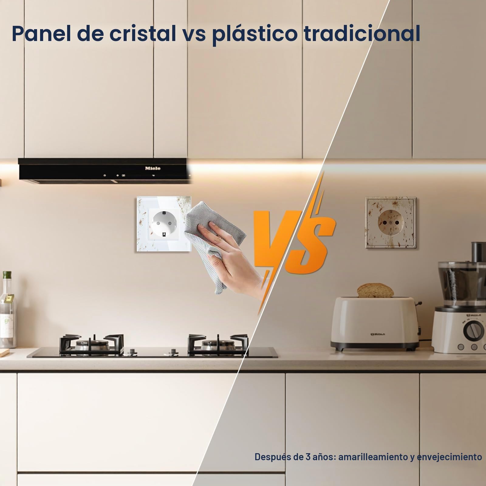 BSEED Enchufe de Pared,Schuko Enchufe Simple con Panel de Cristal Blanco,16A 250V Toma de Corriente Simple,1 Gang Enchufes de Extensión para Cocina,Dormitorio,Oficina,Hotel,etc-86mm*86mm