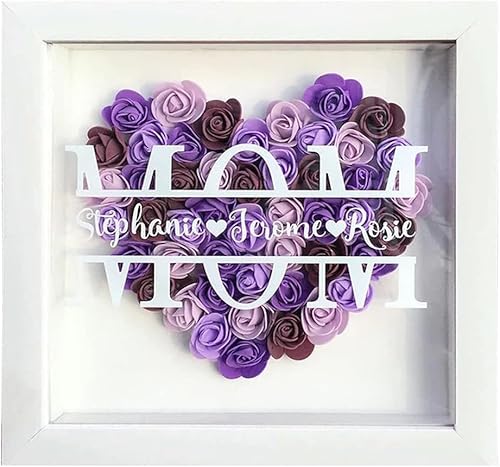 Caja personalizada de sombra de flores para mamá con marco de fotos de rosa preservada con nombre, marco de caja de sombra de memoria personalizada,