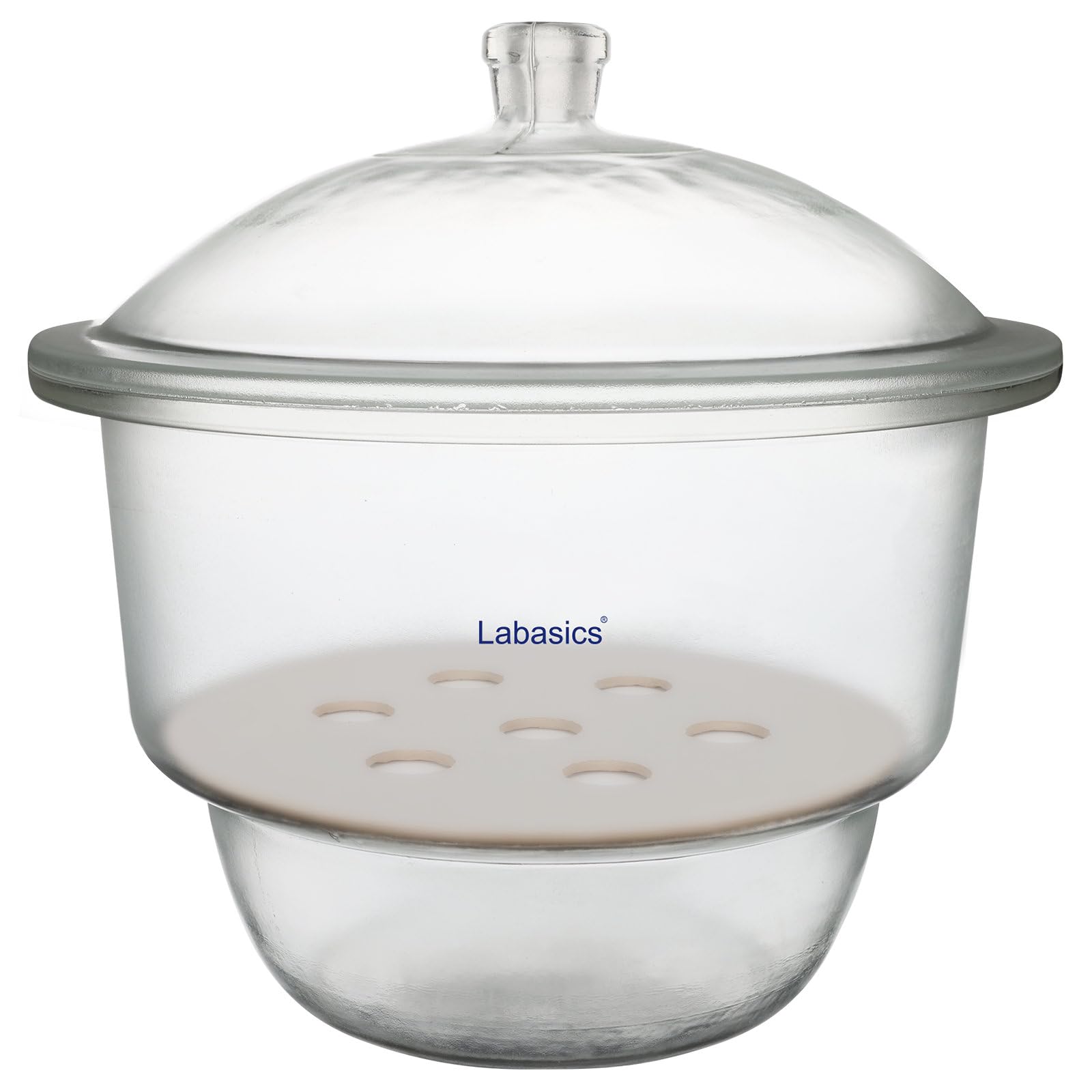 Labasics Essiccatore in Vetro con Coperchio a Pomello e Piastra in Porcellana, Contenitore Tondo per Stoccaggio a Secco Non Sottovuoto per Campioni di Laboratorio e Materiali Attivi, 300 mm I.D.