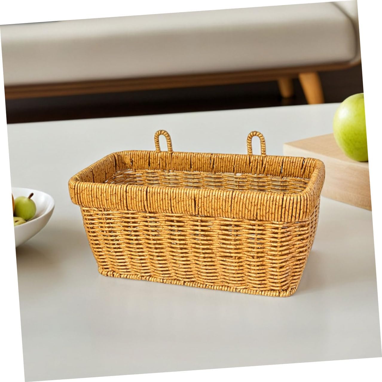 Luxshiny 2pcs Kitchen Wall Mounted Hanging Basket Set – Plastic Rattan Woven Storage Organizer for Garlic, Ginger, Onion, Fruits, and Eggs – Multi-purpose Vegetable Basket for Kitchen