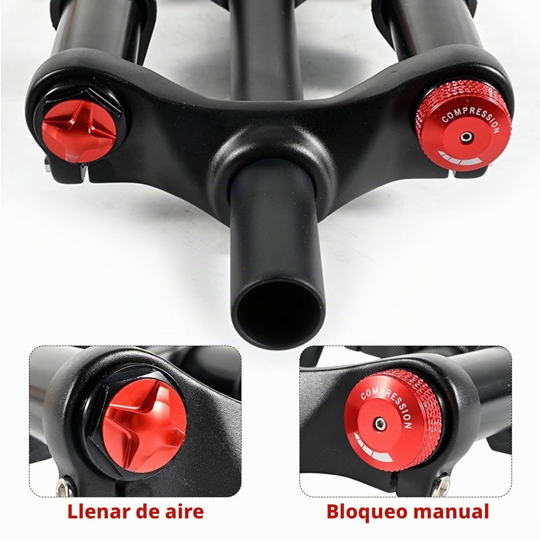 Horquilla para Bicicleta de montaña con Doble Hombro Tubo Recto 1-1/8" Freno de Disco Horquilla con suspensión neumática QR 9 * 100 mm Bloqueo Manual Recorrido 150mm(26inch)