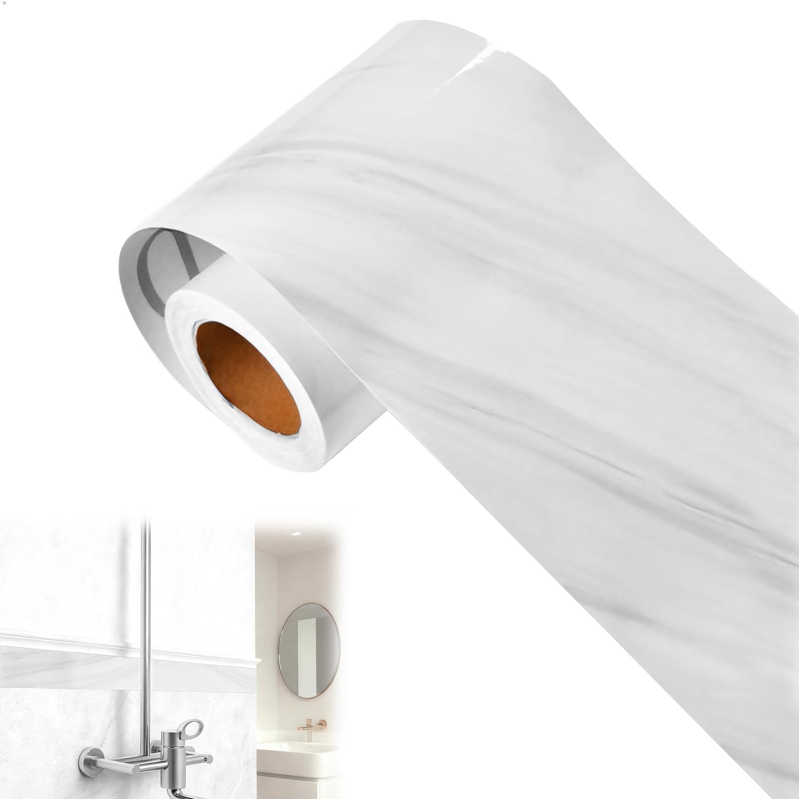 Bordi Adesivi per Pareti,Greca Adesiva per Parete Impermeabile 5m x 12cm,Carta da Parati Adesiva Motivo Marmorizzato per Rivestimenti Murali,Casa,Hotel e Decorazioni (Bianco)