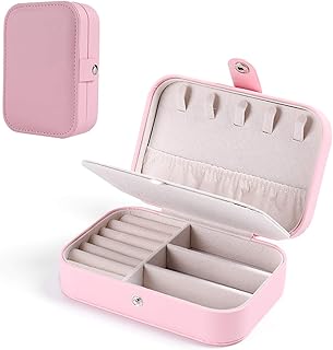 CMJL Scatole Portagioie, Piccolo Portagioie da Viaggio da Donna Organizzatore da Gioielleria per Anelli Orecchini Collane Bracciali, 16,5 x 11,5 x 5,5 cm (Rosa)