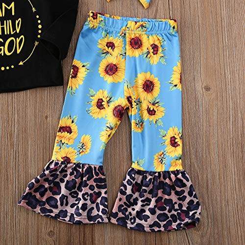 Newborn Infant Baby Girls Clothes Ruffle Long Sleeve Solid T-Shirt Tops+Cheetah Pants Autumn Clothes Outfits (Black 16, 1-2 T)