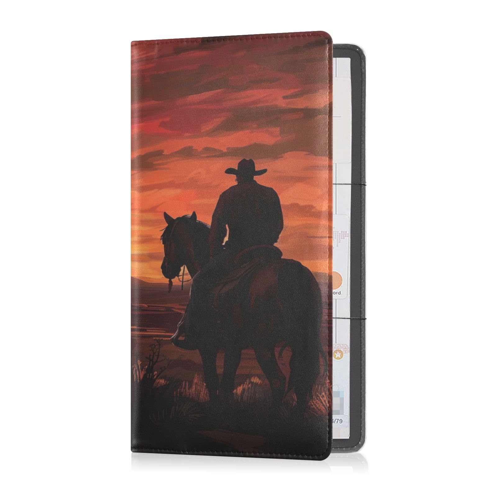 Pu Leather Car Registration & Insurance Card Holder Men Women Car Essentials for Documents, Cards, License Cowboy Western Desert