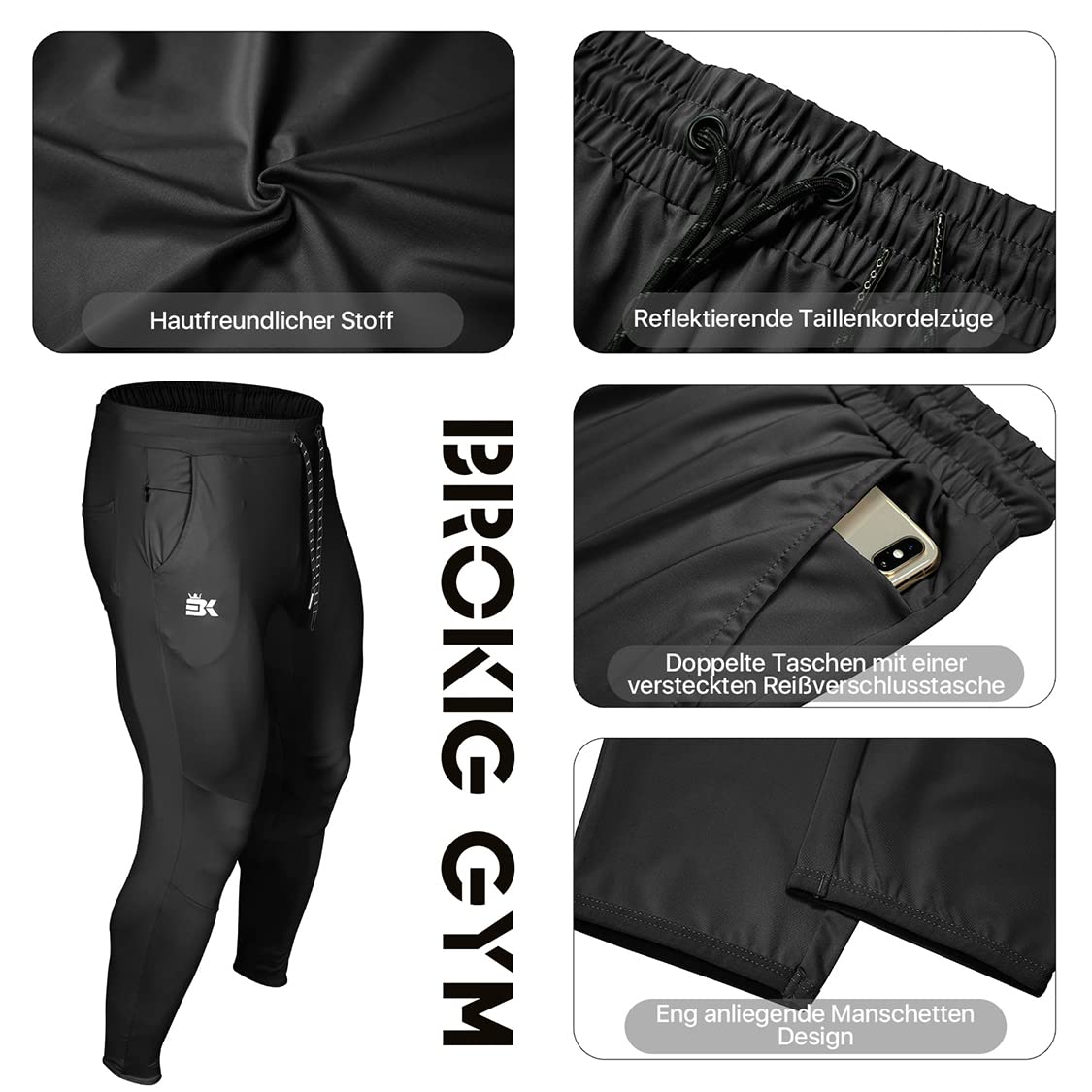BROKIG Leichte Jogginghose Herren Fitnessstudio Trainingshose Slim Fit Sporthose Lang mit Taschen